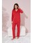 Basic Kırmızı Ay Desenli Pamuklu Düğmeli Pijama Takımı Düz T09 Standart Tüm Yaş Grupları Normal Bel 1