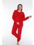 Uzun Wellsoft Kalın Kışlık Polar Kadın Pijama Takımı Normal Bel Kırmızı Uzun Sweatshirt-Pantolon Ho 1