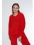 Uzun Wellsoft Kalın Kışlık Polar Kadın Pijama Takımı Normal Bel Kırmızı Uzun Sweatshirt-Pantolon Ho 3
