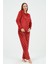 Kırmızı Kadın Süper Soft Pijama Takımı Polyester 100% Polyester Uzun Kol Düz Uzun Homewear Düz Basi 3