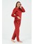 Kırmızı Kadın Süper Soft Pijama Takımı Polyester 100% Polyester Uzun Kol Düz Uzun Homewear Düz Basi 4