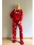 Normal Bel Kırmızı Zzz Wake Desenli Kadın Peluş Pijama Takımı Lastikli Baskılı Tüm Yaş Grupları 4