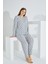 %100 Pamuk Uzun Kol Büyük Beden Kadın Pijama Takımı 98280BB 3