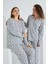%100 Pamuk Uzun Kol Büyük Beden Kadın Pijama Takımı 98280BB 5