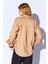 Camel Oversize Tek Cepli Gabardin Rahat Kesim Soft Dokulu Pamuk Kadın Gömlek | MKW168174-01 5