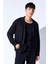 Oversize Örme Jakarlı Kalın Dokulu Apaç Yaka Uzun Kol Erkek Gömlek | Siyah MANN199990-1 2
