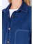 Gabardin Yıkamalı Dikiş Detaylı Çift Cep Oversize Kadın Dış Gömlek | Lacivert Mkw169415-01 4