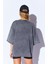 Eksitme Yıkamalı Soluk Efektli 3 Iplik Oversize Kadın Sweatshirt | Antrasit MKW269360-01 5