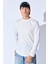 Bisiklet Yaka Jakarlı Dokulu Kumaş Slim Fit Basic Uzun Kol Erkek Tshirt | Kırık Beyaz MANW229956-1 1