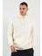 Kapüşonlu Basic Minimal Baskılı Sweat Ekru 1