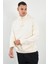 Kapüşonlu Basic Minimal Baskılı Sweat Ekru 3