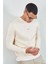 Bisiklet Yaka Basic Minimal Baskılı Sweat Ekru 1