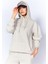 Eskitme Soluk Efektli Regular Normal Kalıp Kapüşonlu Kanguru Cepli Örme Sweatshirt Taş 3