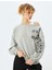 Omzu Açık Kayık Yaka Baskılı Oversize Sweatshirt 2