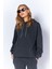 Eskitme Soluk Efektli Regular Normal Kalıp Kapşonlu Kanguru Cepli Örme Sweatshirt Antrasit 1