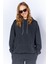 Eskitme Soluk Efektli Regular Normal Kalıp Kapşonlu Kanguru Cepli Örme Sweatshirt Antrasit 2