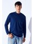 Bisiklet Yaka Jakarlı Dokulu Kumaş Slim Fit Basic Uzun Kol Erkek Tshirt | Indigo MANW229954-1 2