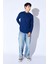 Bisiklet Yaka Jakarlı Dokulu Kumaş Slim Fit Basic Uzun Kol Erkek Tshirt | Indigo MANW229954-1 3