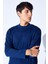 Bisiklet Yaka Jakarlı Dokulu Kumaş Slim Fit Basic Uzun Kol Erkek Tshirt | Indigo MANW229954-1 4