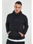Kapüşonlu Basic Minimal Baskılı Sweat Siyah 2