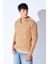 Oversize Yarım Fermuarlı Örgü Desen Yumuşak Dokulu Erkek Kazak | Vizon MANW519913-1 1