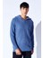 Oversize Yarım Fermuarlı Örgü Desen Yumuşak Dokulu Erkek Kazak | Indigo MANW519913-1 1