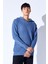 Oversize Yarım Fermuarlı Örgü Desen Yumuşak Dokulu Erkek Kazak | Indigo MANW519913-1 2