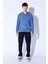 Oversize Yarım Fermuarlı Örgü Desen Yumuşak Dokulu Erkek Kazak | Indigo MANW519913-1 3