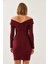 Kadın Bordo Omuzları Çapraz Detaylı Elbise 4