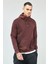 Kapüşonlu Basic Minimal Baskılı Sweat Kahve 1