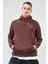 Kapüşonlu Basic Minimal Baskılı Sweat Kahve 2