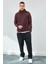 Kapüşonlu Basic Minimal Baskılı Sweat Kahve 3