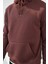 Kapüşonlu Basic Minimal Baskılı Sweat Kahve 4