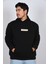 Unisex Kapüşonlu Oversize Çiçek Yaprak Baskılı Rahat Kalın Siyah Beyaz Sweatshirt 4