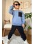 Erkek Çocuk Kapak Cepli Bisiklet Yaka Sweatshirt Mavi Eşofman Takım 1