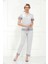 %100 Cotton Kısa Kol Gömlek Yaka Pijama Takımı 98019 Gri M 1