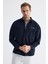Çıtçıt Detaylı Slim Fit Sweatshirt Erkek Lacivert Dış Gömlek 2