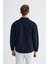 Çıtçıt Detaylı Slim Fit Sweatshirt Erkek Lacivert Dış Gömlek 5