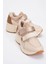 Berge Bej Rose Kadın Cırtlı Dolgu Taban Spor Sneakers 1