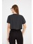 Pamuklu Crop Kadın Kısa Kollu Tişört Grimelanj Antrasit 5
