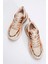 Crown Bej Taba Bağcıklı Kadın Kalın Taban Spor Sneakers 2
