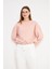 Kadın Bisiklet Yaka Sweatshirt Pembe 2