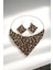 Şal Model Leopar Zırh Metal Tasarım Kolye Küpe Set 3