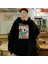 Christmas Candy Two Baskılı Siyah Unisex Oversize Kapüşonlu Sweatshirt 1