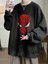 Spider-Man Head Baskılı Siyah Unisex Oversize Bisiklet Yaka Sweatshirt 1
