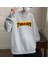 Thrasher Baskılı Gri Unisex Oversize Bisiklet Yaka Sweatshirt 1