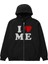I Love Me Baskılı Oversize Fermuarlı Siyah Unisex Kapüşonlu Hırka 2