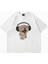 Y2K Kulaklıkla Müzik Dinleyen Kedi Baskılı Beyaz Oversize T-Shirt 1