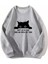 Black Cat Baskılı Gri Unisex Oversize Bisiklet Yaka Sweatshirt 1