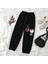 Spider-Man & Hello Kitty Baskılı Oversize Unisex Siyah Eşofman Altı 2